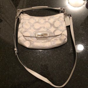 Silver coach handbag, cross body purse